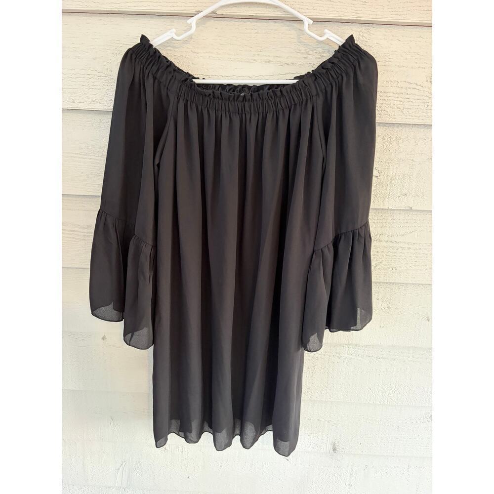 Zanzea Collection Black Off Shoulder Chiffon Blouse Size S Boho Bell Sleeve - Picture 2 of 7